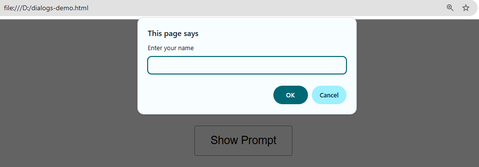 Playwright Java prompt dialog with input