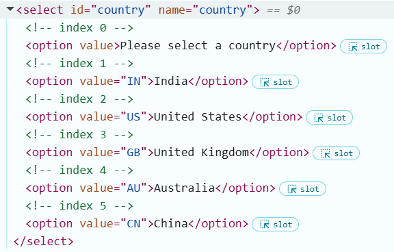 Inspecting dropdown element in Chrome DevTools for Playwright Java testing