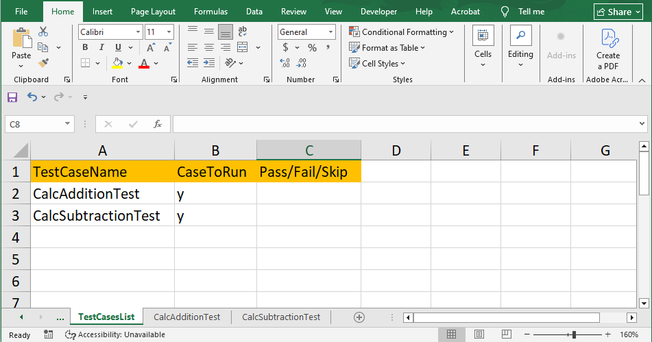 AddSub excel TestCasesList sheet controlling individual test case execution in Playwright enterprise framework