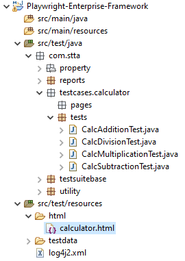 calculator-html-folder-structure | Software Testing Tutorials Where to add calculator.html for Playwright UI tests in enterprise automation framework
