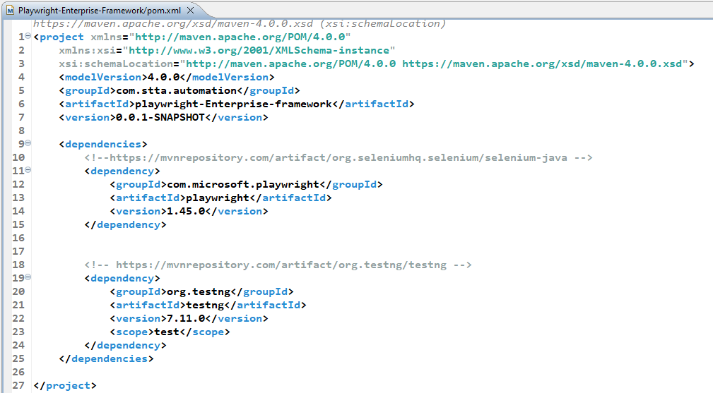 playwright-java-pom-dependencies | Software Testing Tutorials Playwright Java and TestNG dependencies in pom.xml