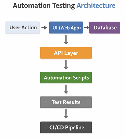automation testing architecture diagram showing ui api database and ci cd flow