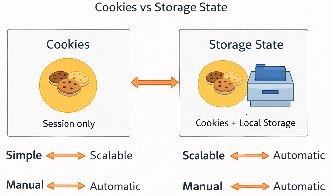 Difference between cookies and storage state in Playwright Java