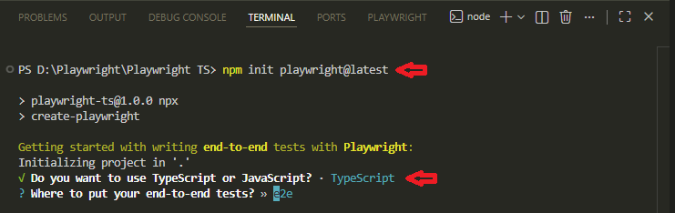install-playwright-typescript-command | Software Testing Tutorials install Playwright with TypeScript using npm init playwright latest command