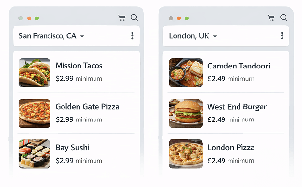 Playwright geolocation testing example showing different content based on user location