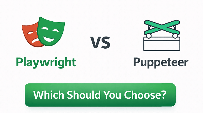 Playwright vs Puppeteer comparison showing browser support auto waiting scalability and use cases