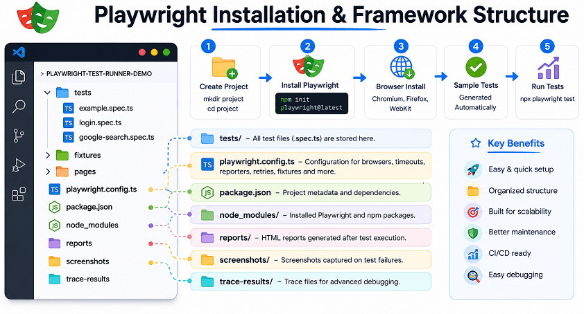 playwright-project-structure | Software Testing Tutorials Playwright Test Runner project structure with tests folder playwright config and package json