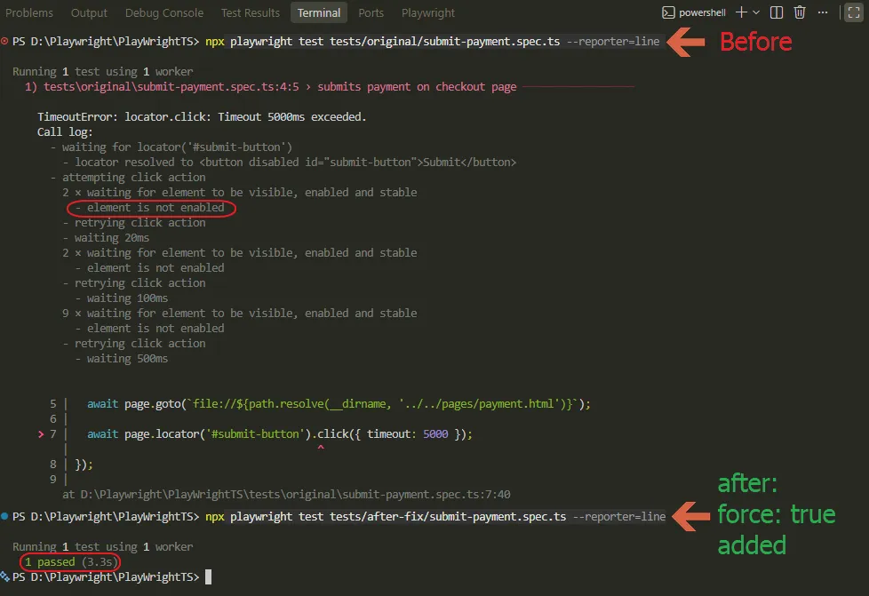 playwright-force-true-disabled-button-iframe | Software Testing Tutorials playwright locator timeout iframe test passing falsely after adding force true