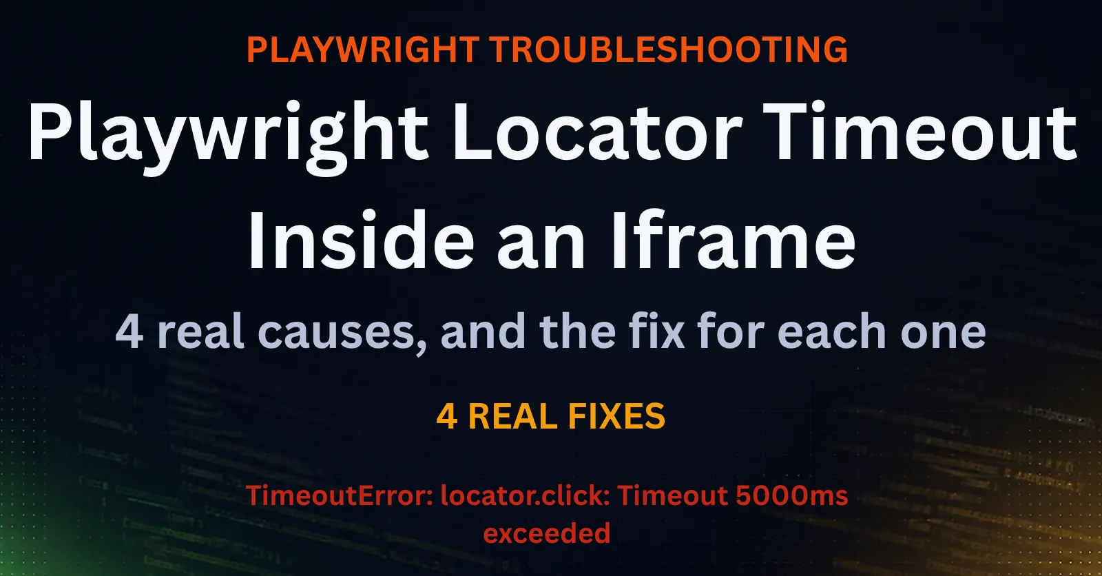 Playwright locator timeout iframe error, illustration with terminal code background
