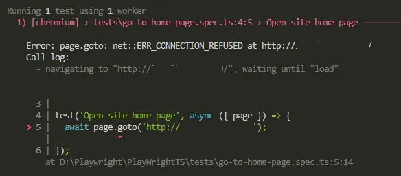 playwright-net-err-connection-refused-terminal | Software Testing Tutorials Playwright net::ERR_CONNECTION_REFUSED error in terminal output during CI run