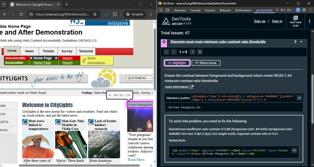 ada-compliance-testing-checklist-axe-scan | Software Testing Tutorials ada compliance testing checklist axe DevTools contrast violation