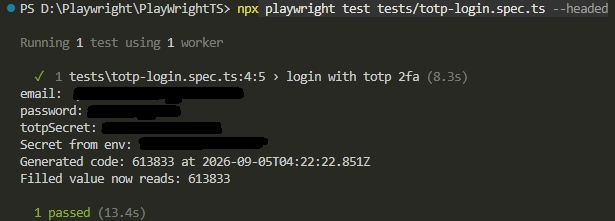 playwright totp 2fa login test passing after fixing clock drift