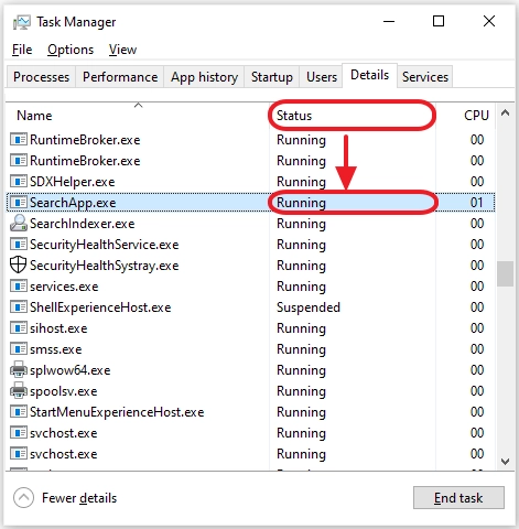 task manager showing search process not responding windows search not working