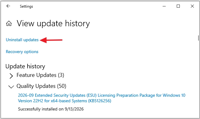 uninstall windows update to fix search bar not working after update