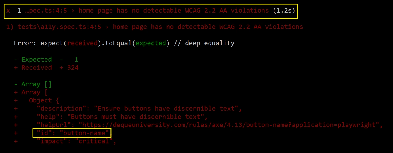 axe DevTools scan results on a demo page listing four WCAG issues with criterion numbers for Section 508 and ADA testing